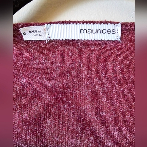 Boho maroon layered cowl neck knit wrap cardigan with fringe Maurices - Picture 5 of 11